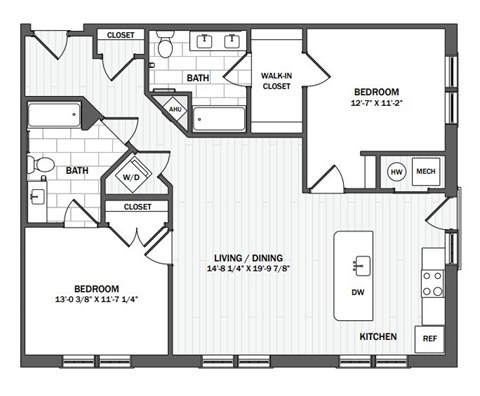 A black and white image of a floor plan for a house.